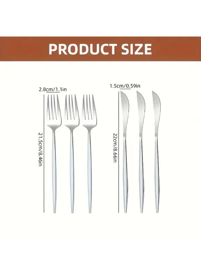Silver 12 Piece Stainless Steel Cutlery Set Steak Knives Fork Dishwasher Safe - Image 3