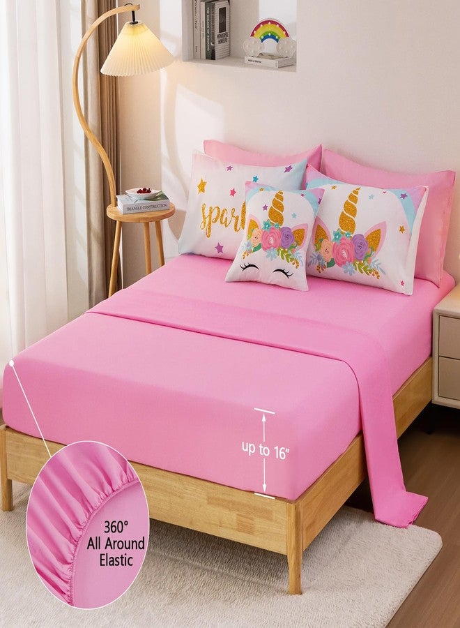 Keyroal 6Pcs Twin Comforter Set with Sheet,Unicorn Flower Bedding Set for Kids,Pink Rainbow Bed in a Bag Bedding for Girls-Sparkle Unicorn - Image 4