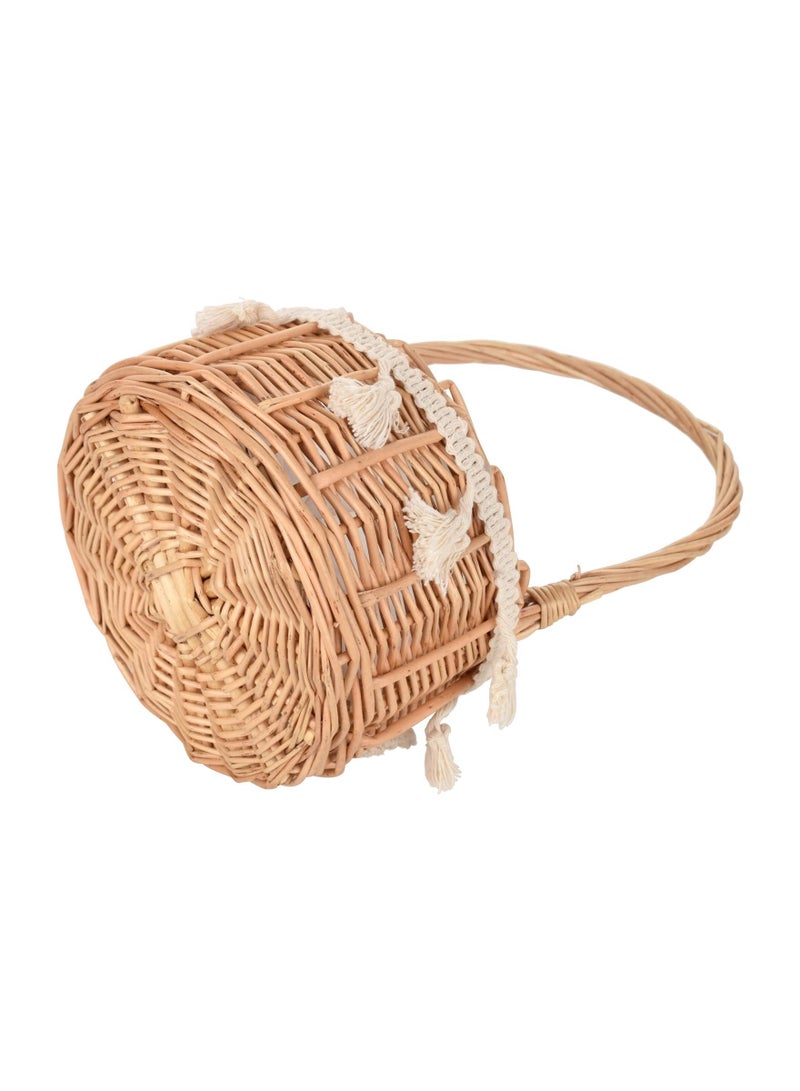 Generic 2Pcs White Woven Tassel Edge Ribbon Storage Basket with Handle Decorative for Wedding Party Home  - Image 4