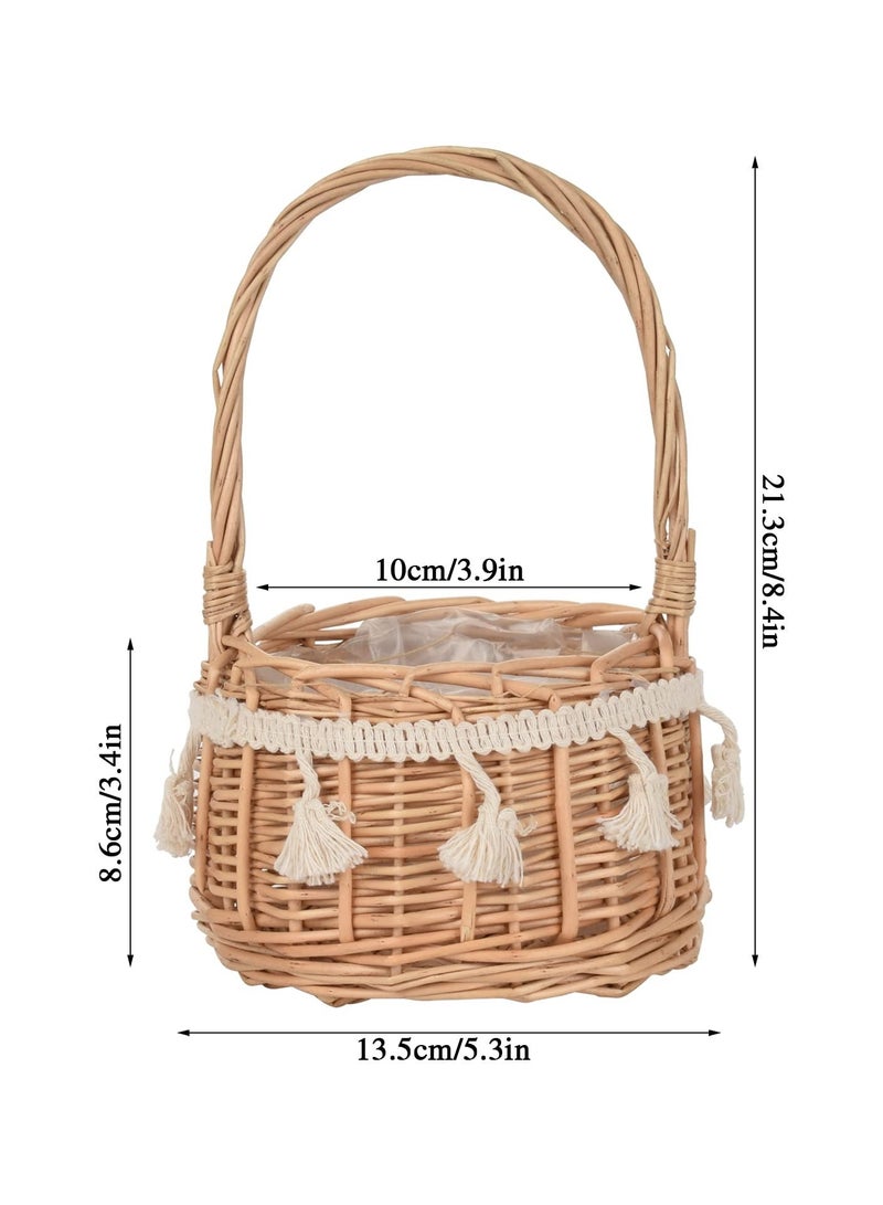 Generic 2Pcs White Woven Tassel Edge Ribbon Storage Basket with Handle Decorative for Wedding Party Home  - Image 3