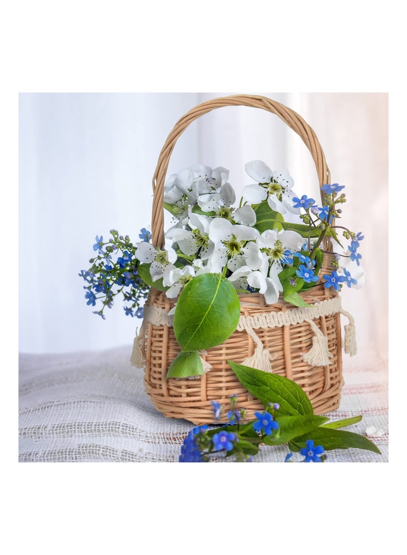 Generic 2Pcs White Woven Tassel Edge Ribbon Storage Basket with Handle Decorative for Wedding Party Home  - Image 2