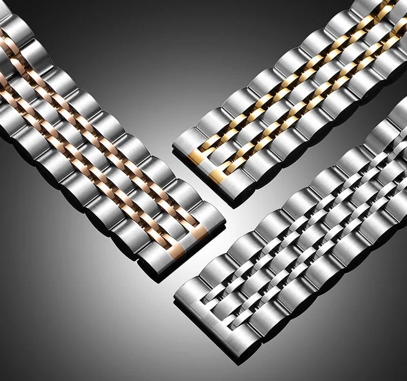 Bluejw High Quality 316 Stainless Steel Watch Strap Replacement – 20mm/22mm Butterfly Buckle Metal Band with Seven Beads Link Design for Wristwatch - Image 4