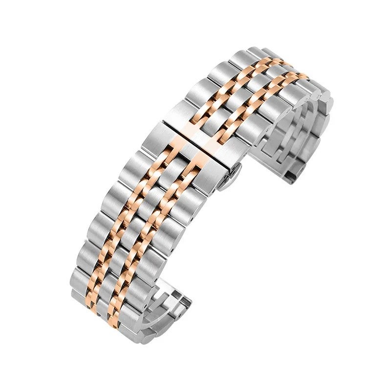 Bluejw High Quality 316 Stainless Steel Watch Strap Replacement – 20mm/22mm Butterfly Buckle Metal Band with Seven Beads Link Design for Wristwatch - Image 1