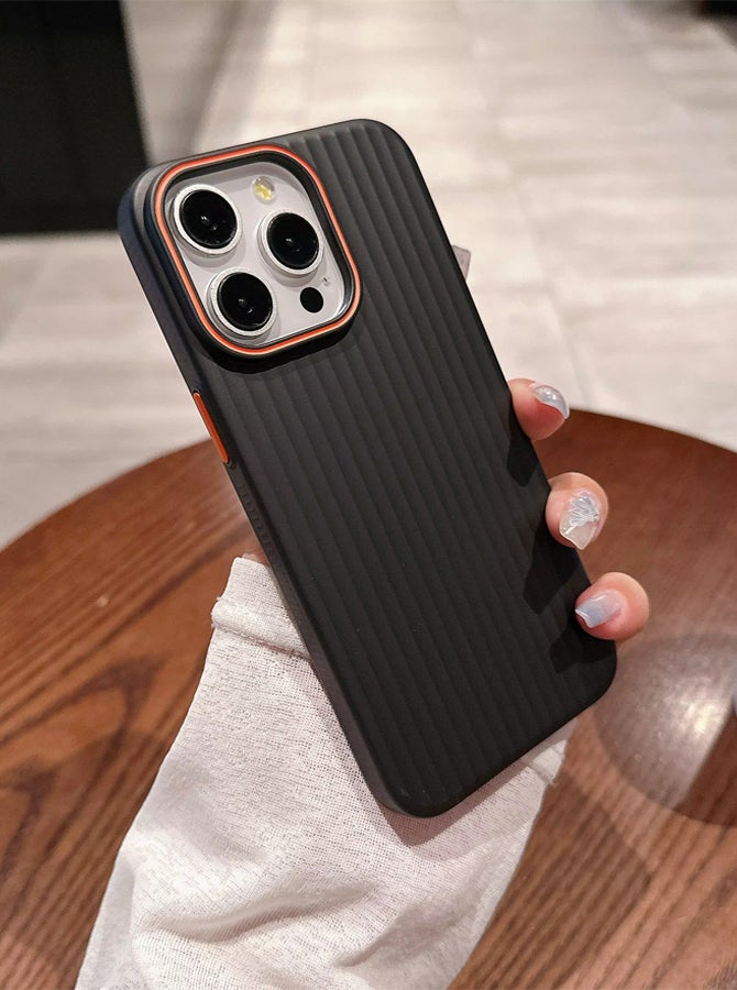iPhone 11 Premium Ultra Thin Corrugated Matte Non-Slip Case, Metallic Paint Striped Waves Bumper Hard PC Slim Cover For iPhone 11 - Black - Image 1