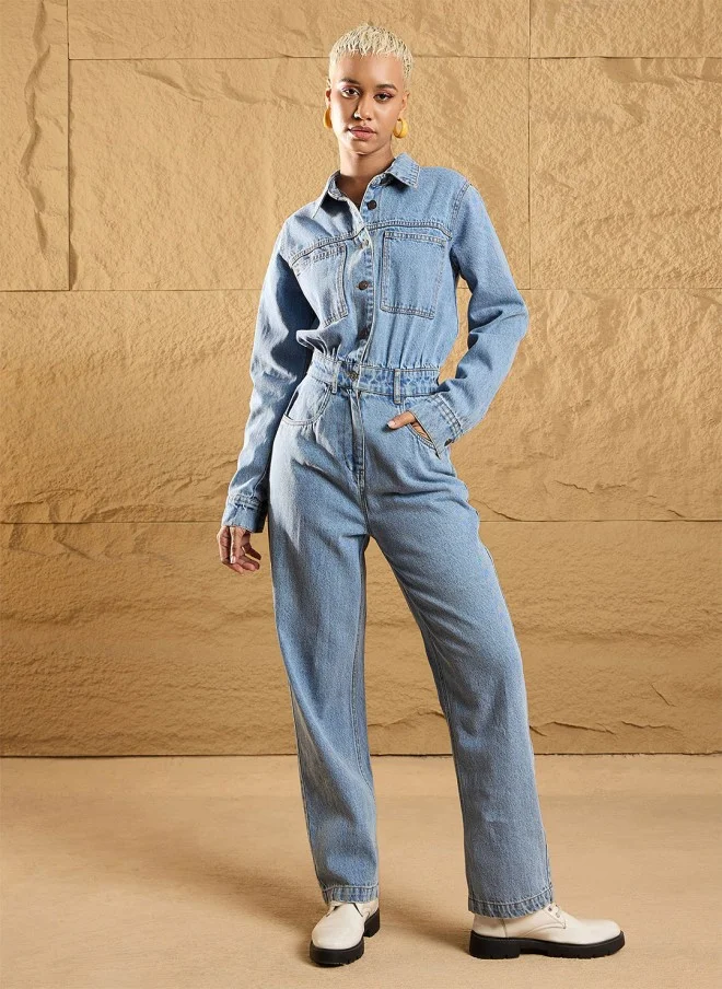 ساسافراس Basic Denim Jumpsuit for Women