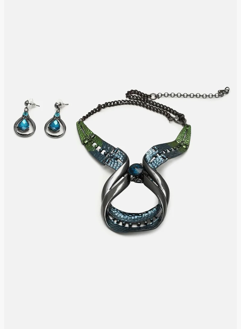 SOHI Silver Plated Designer Stone Necklace and Earring Set