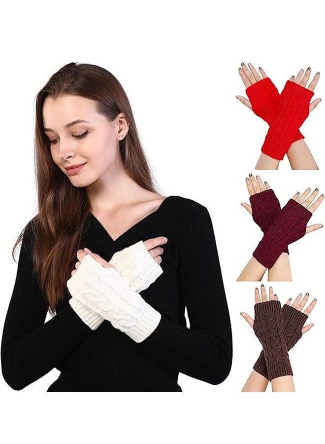 A Pairs of Winter Knit Gloves,Half Finger Gloves for Women Men,Knit Gloves Winter Stretchy Gloves for Winter Outdoor Sports,Half Finger Knit Winter Mittens Thick Wool Liner for Driving Cycling (White)  - Image 4