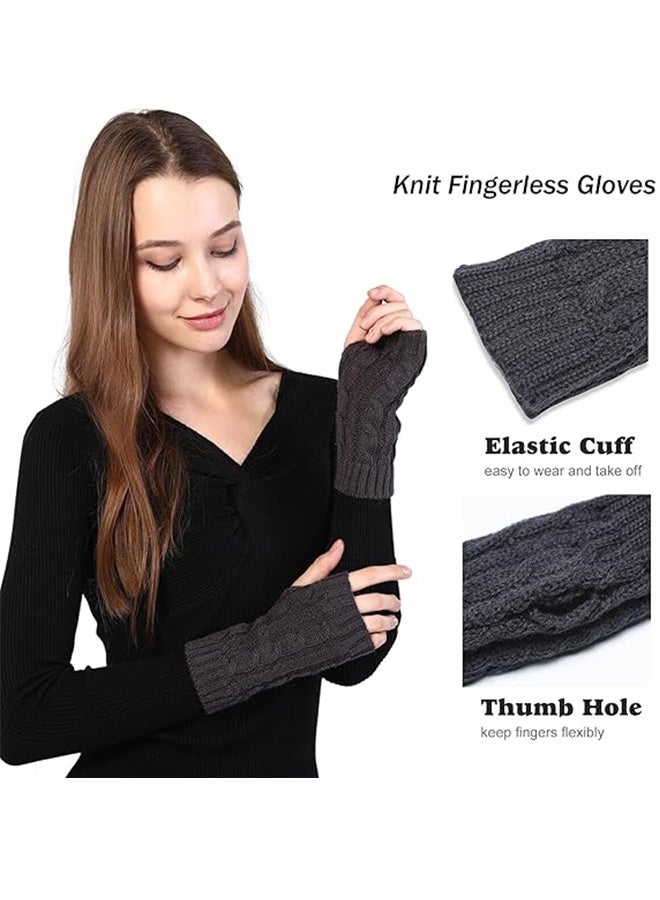A Pairs of Winter Knit Gloves,Half Finger Gloves for Women Men,Knit Gloves Winter Stretchy Gloves for Winter Outdoor Sports,Half Finger Knit Winter Mittens Thick Wool Liner for Driving Cycling (White)  - Image 5