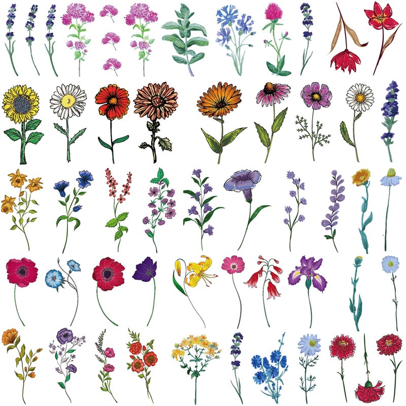 Tazimi 12 Sheets Flower Temporary Tattoos For Women Kids girl Watercolor Flower Lavender Sunflower Violet Flower rose Tattoo Sticker,Fake Temporary Tattoo Sticker for Girl Women