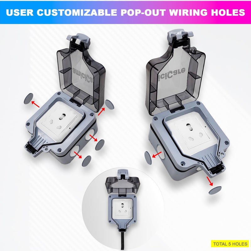 amiciCare مأخذ كهربائي مقاوم للماء، 6/16 أمبير صندوق مفاتيح كهربائية خارجي IP66 (مأخذ فردي) - Image 4