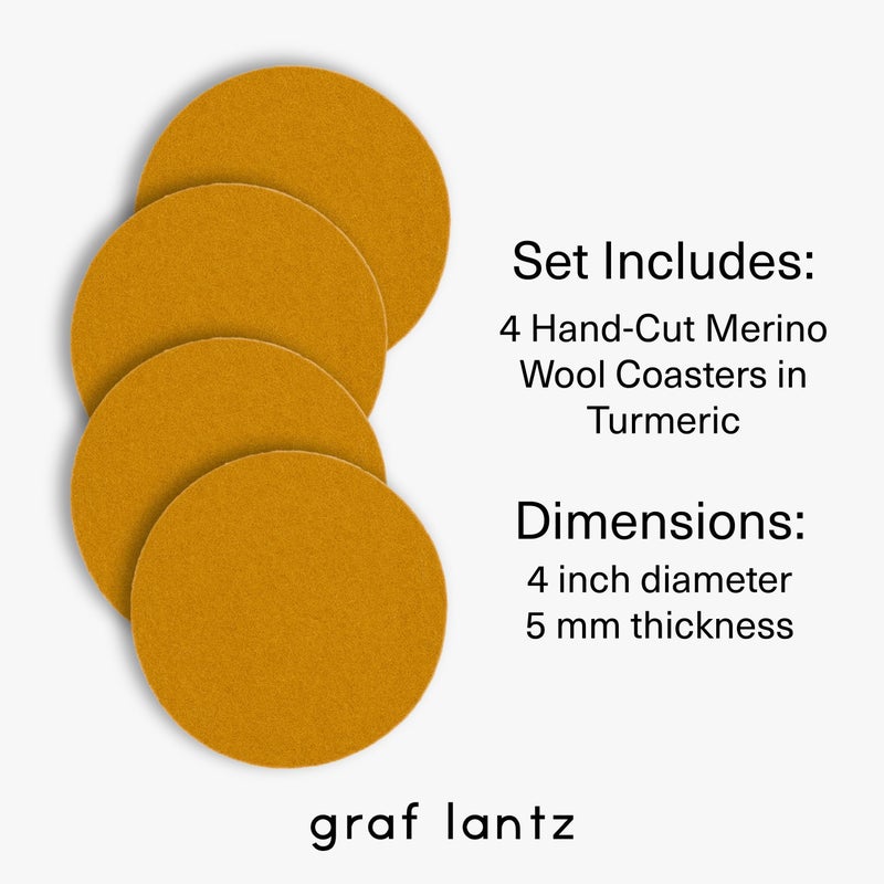 GRAF LANTZ - Bierfilzl Felt Coasters - Round - 100 ٪ Merino Wool - الرطوبة الفتل - مقاومة للحرارة - مستدامة - ديكور المنزل - البار ديكور - هدايا Housewarming - 4 Coaster Set - 4 "" دوائر - الكركم - Image 4