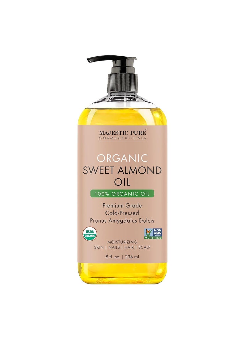 Majestic Pure Majestic Pure USDA Organic Sweet Almond Oil | 100% Pure & Natural Cold Pressed Oil Sweet Almond Oil for Skin, Face, Nails, Hair, Scalp & Massage | 8fl oz 