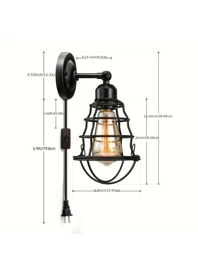 Black Metal Cage Industrial Wall Lamp Plug In 2Pcs Set For Dining Room Corridor - Image 3