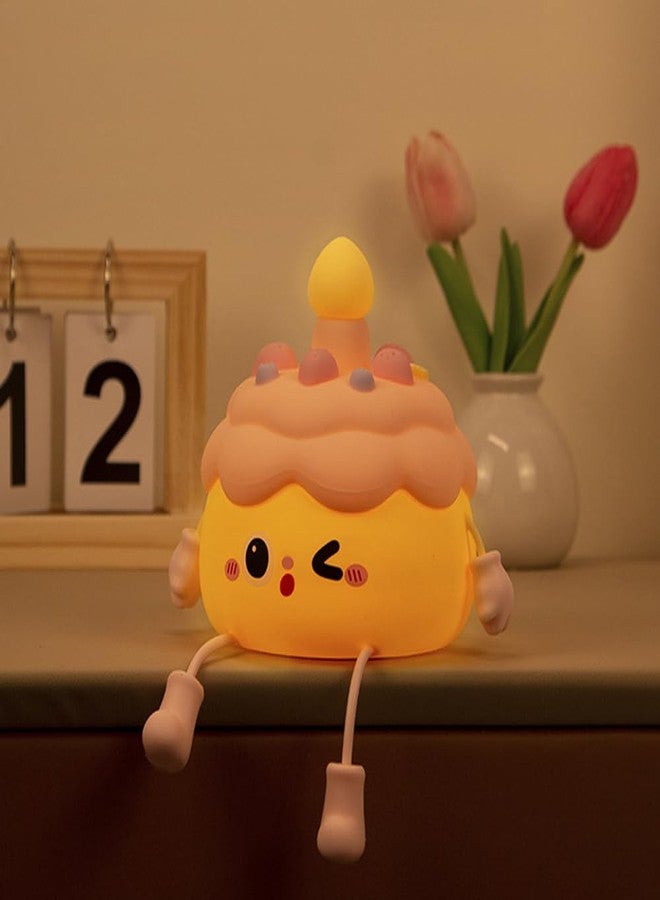 Ipalmay Fun Night Light - Cute Birthday Cake Night Lamp USB Rechargeable, Auto-off Nursery Bedside Sleep Lamp 2 Brightness Levels, Women Girls Boys Teens Friends Christmas Anniversary Birthday Gifts - Image 1