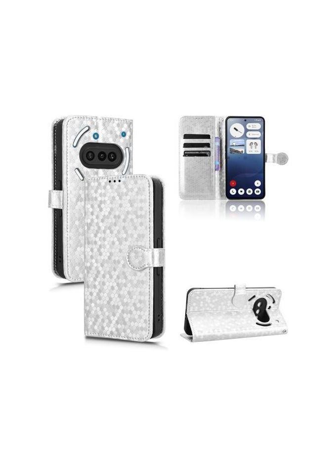 HuHa - Nothing Phone 3a Honeycomb Dot Texture Leather Phone Case(Silver) - Image 1