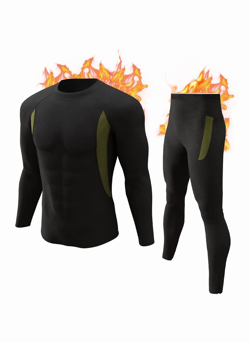 SänHahn Men's Thermal Underwear Sets Top & Long Johns Fleece Sweat Quick Drying Thermo Base Layer-Black  - Image 1