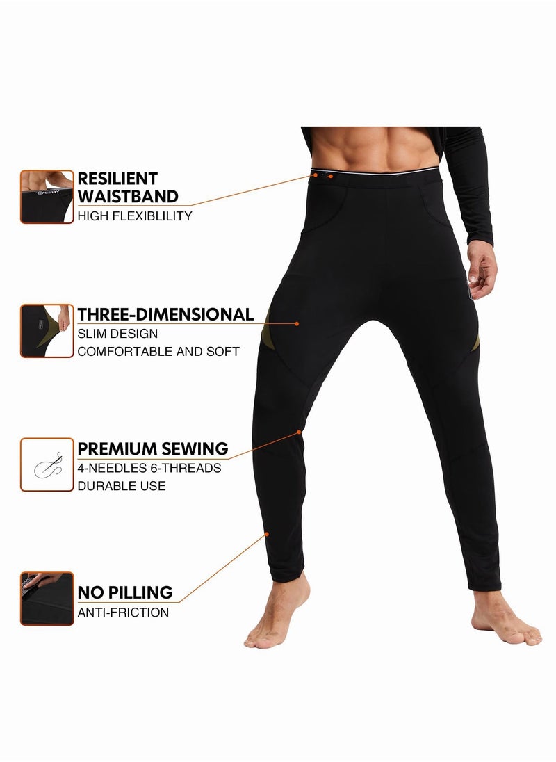 SänHahn Men's Thermal Underwear Sets Top & Long Johns Fleece Sweat Quick Drying Thermo Base Layer-Black  - Image 3