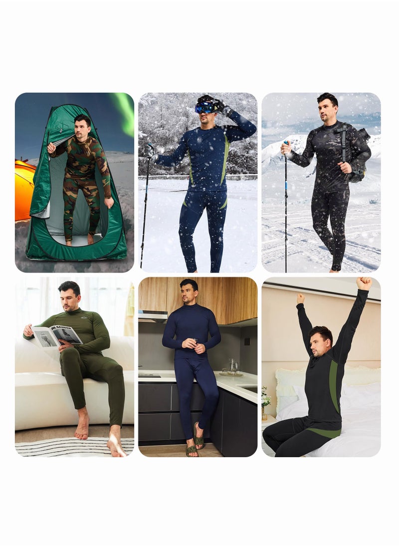 SänHahn Men's Thermal Underwear Sets Top & Long Johns Fleece Sweat Quick Drying Thermo Base Layer-Black  - Image 4