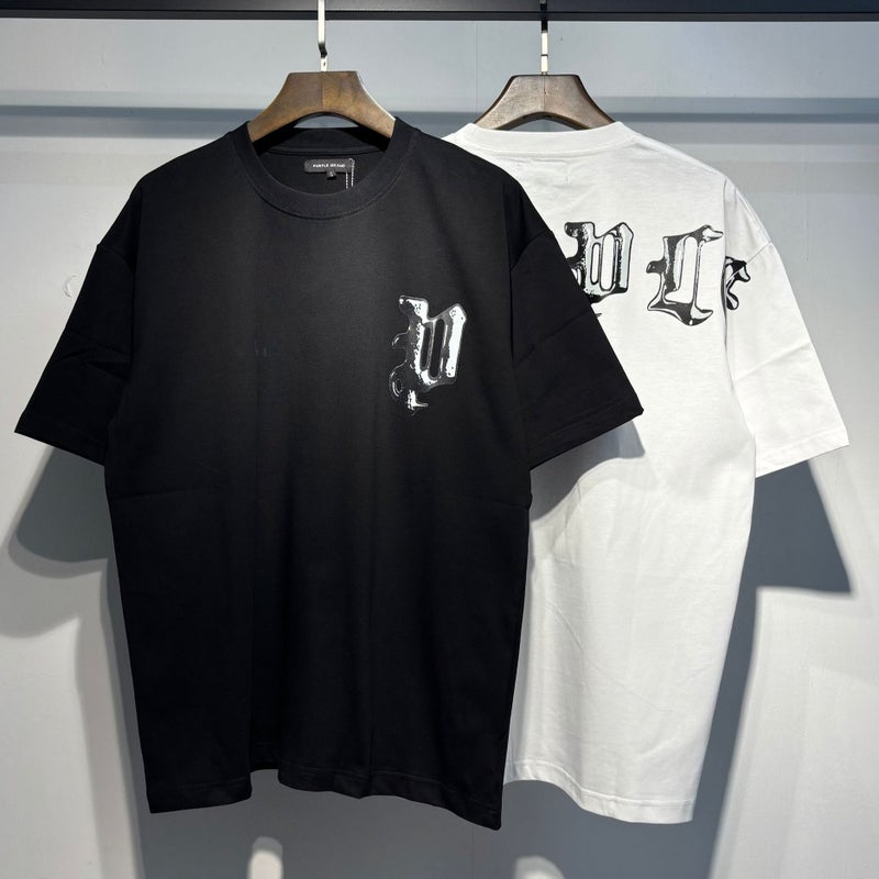 Export Summer Purlebrand Letter Crack Pattern Printed Round Neck T-Shirt For Men And Women Loose Casual Short Sleeves - Image 3
