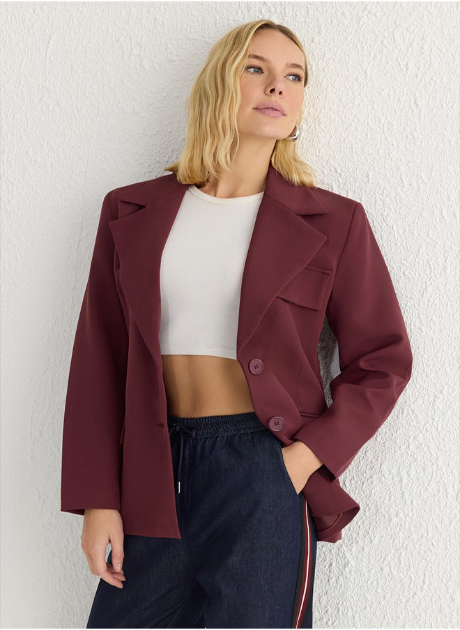 trendyol Claret Red Oversize Lined Woven Blazer Jacket TWOSS22CE0077  - Image 1