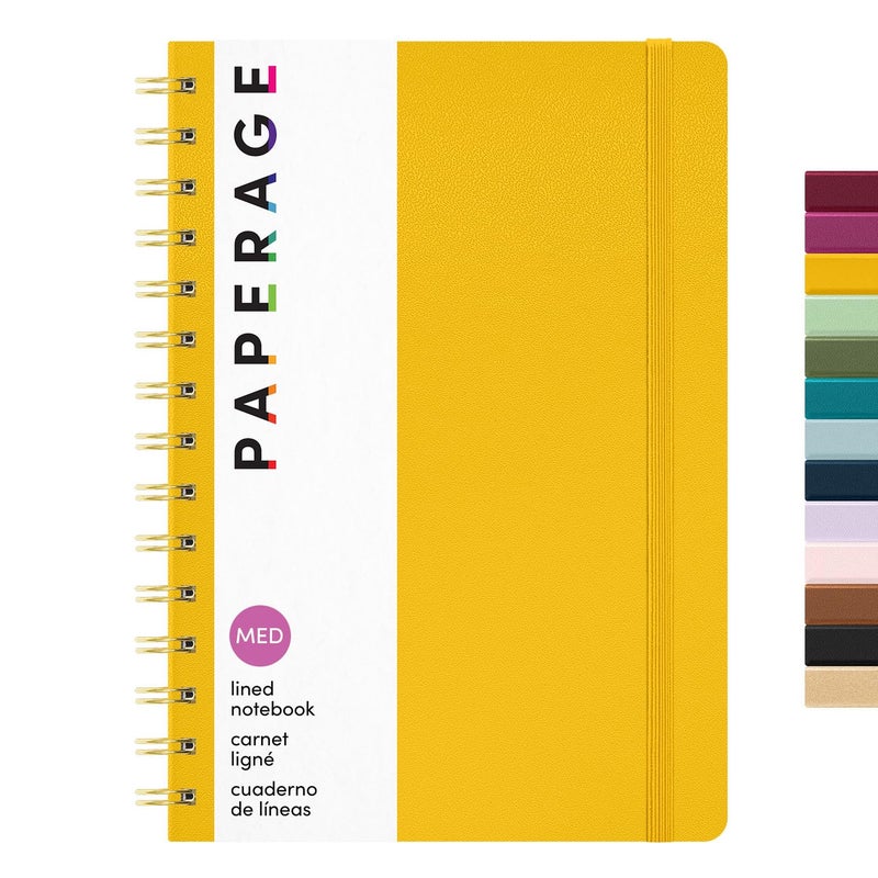 PAPERAGE Lined Spiral Journal Notebook, (Yellow), 160 Pages, Hardcover Journal for Women & Men, Medium 5.5 in x 8 in - 100 GSM, Thick Paper, Spiral Notebook for Work, School & Journaling - Image 1