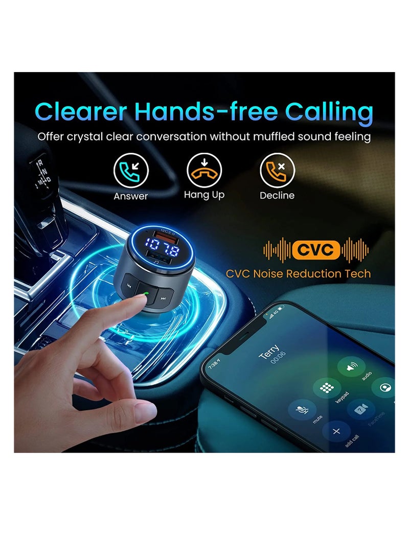 فيكتسينغ VicTsing جهاز إرسال بلوتوث FM للسيارة، بلوتوث V5.0، محول صوت راديو السيارة QC3.0 مع إضاءة خلفية LED، شحن مزدوج USB، مكالمات بدون استخدام اليدين  - Image 5