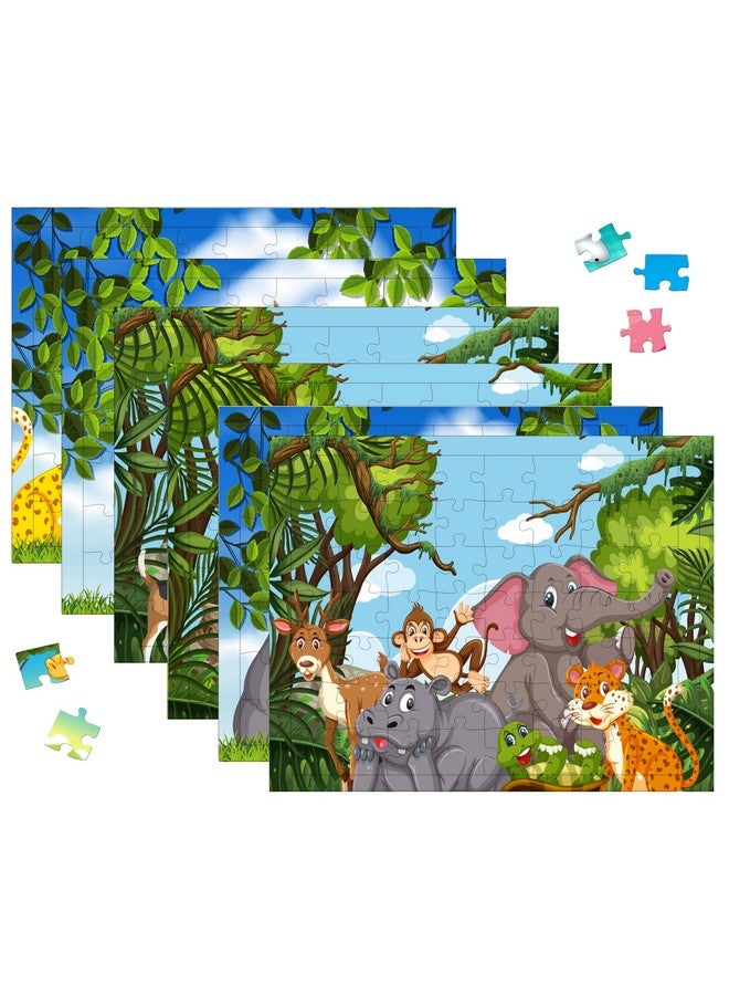 Fiddlys 54 Pcs Wood Jigsaw Puzzles for Kids & Children Age 6+ Animal World and Sea World (Jungle World Pack of 6) - Image 1