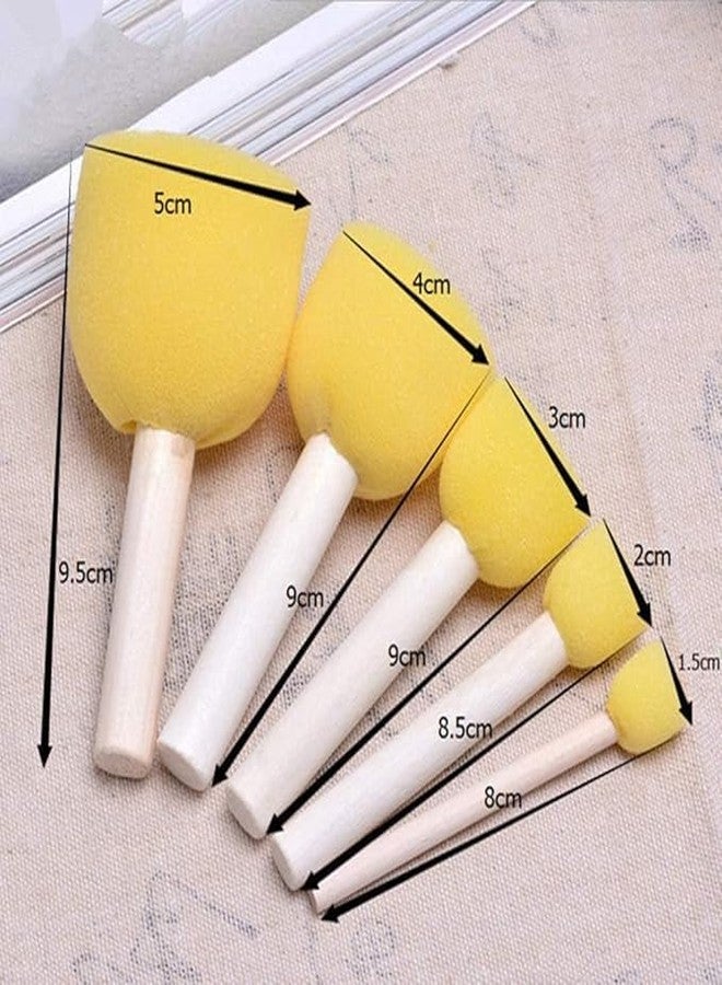 YBN 5 Pcs Round Stencil Sponge Wooden Handle Foam Brush Set Painting Tools for Kids DIY Painting Stencils Arts and Crafts Tool Accessories - Image 2