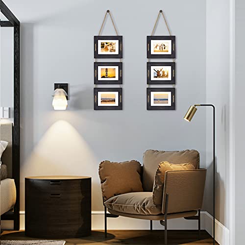 DLQuarts 5x7 Hanging Picture Frames Collage Wall Decor, 3-Opening Photo Frames Set, 3.5x5 with Mat or 5x7 Without Mat, Rustic Solid Wood Photo Frame Pack of 2, Weathered Black - Image 2