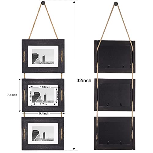 DLQuarts 5x7 Hanging Picture Frames Collage Wall Decor, 3-Opening Photo Frames Set, 3.5x5 with Mat or 5x7 Without Mat, Rustic Solid Wood Photo Frame Pack of 2, Weathered Black - Image 5
