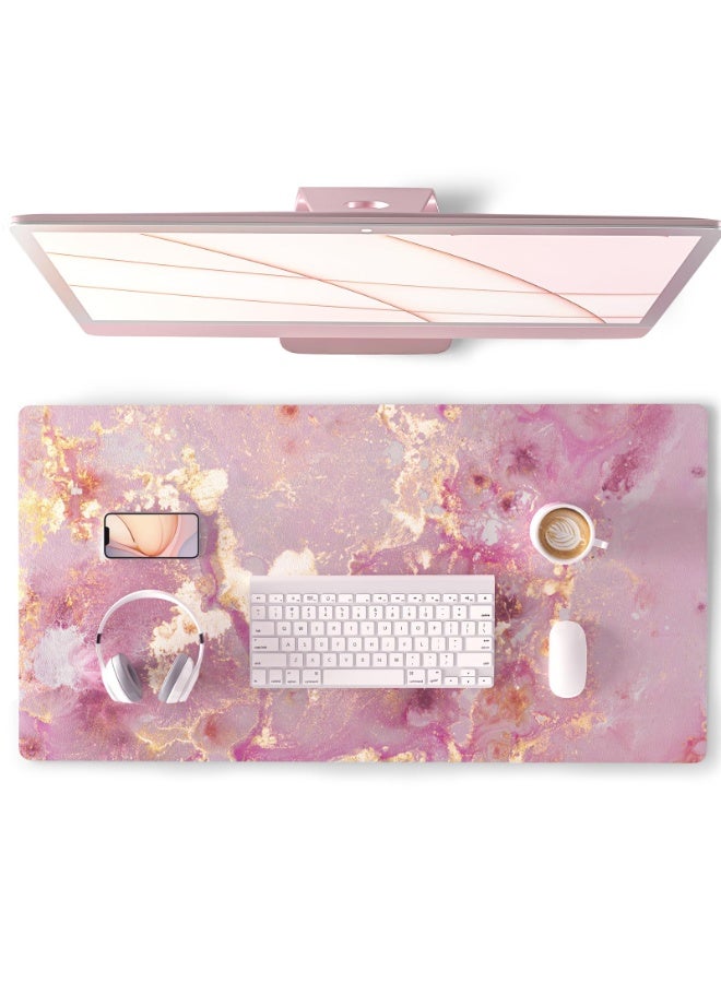 فوميمو سجادة ماوس كبيرة للكمبيوتر والمكتب، مقاومة للماء من الجلد الصناعي مع تصميم رخامي وردي، للحماية والكتابة والألعاب، 80×40 سم (متعدد الألوان) - Image 1