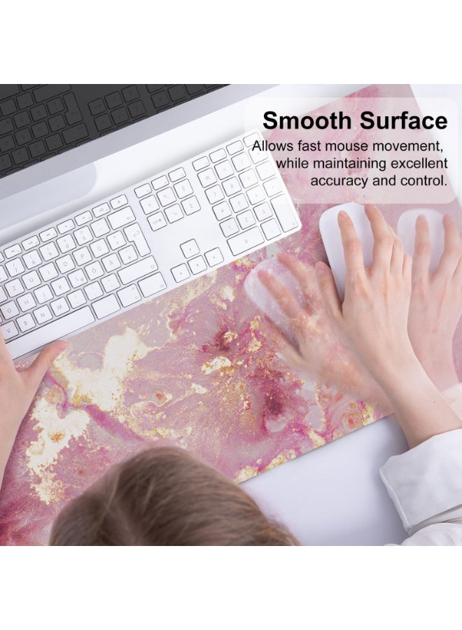 فوميمو سجادة ماوس كبيرة للكمبيوتر والمكتب، مقاومة للماء من الجلد الصناعي مع تصميم رخامي وردي، للحماية والكتابة والألعاب، 80×40 سم (متعدد الألوان) - Image 4