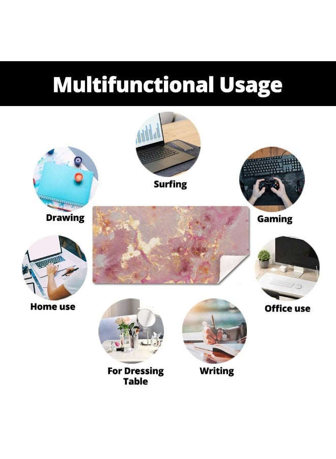 فوميمو سجادة ماوس كبيرة للكمبيوتر والمكتب، مقاومة للماء من الجلد الصناعي مع تصميم رخامي وردي، للحماية والكتابة والألعاب، 80×40 سم (متعدد الألوان) - Image 5