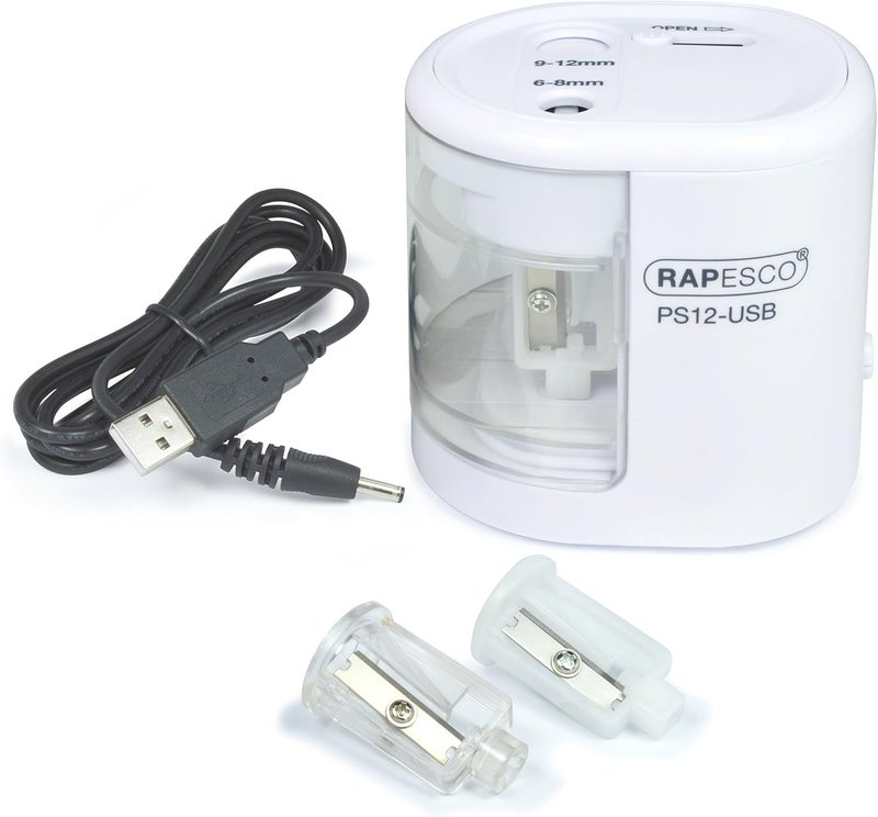 RAPESCO 1448 Automatic Electric USB/Battery Pencil Sharpener, White - Image 1