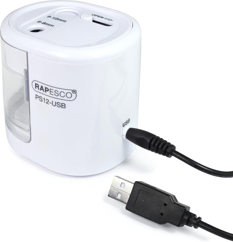 RAPESCO 1448 Automatic Electric USB/Battery Pencil Sharpener, White - Image 3