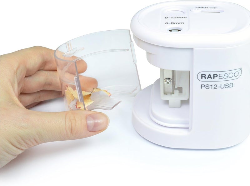 RAPESCO 1448 Automatic Electric USB/Battery Pencil Sharpener, White - Image 5