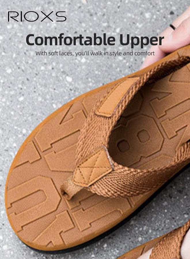 RIOXS Men's Flip Flops, Comfortable Summer Beach Thong Sandals, Slide Sandals For Men, Flip Flops With Cushion Walking Arch Support, Yoga Mat Indoor Outdoor Slippers Lightweight Non-Slip Slippers-Brown Flip Flops  - Image 4