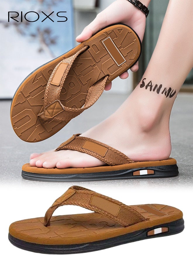 RIOXS Men's Flip Flops, Comfortable Summer Beach Thong Sandals, Slide Sandals For Men, Flip Flops With Cushion Walking Arch Support, Yoga Mat Indoor Outdoor Slippers Lightweight Non-Slip Slippers-Brown Flip Flops  - Image 1