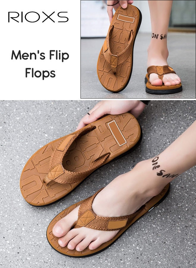 RIOXS Men's Flip Flops, Comfortable Summer Beach Thong Sandals, Slide Sandals For Men, Flip Flops With Cushion Walking Arch Support, Yoga Mat Indoor Outdoor Slippers Lightweight Non-Slip Slippers-Brown Flip Flops  - Image 2
