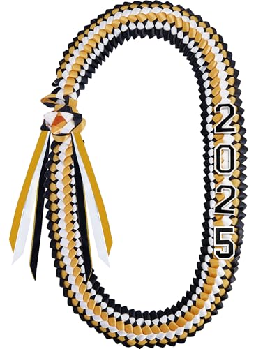 Cindeer Silk Graduation Leis Class of 2025 Graduation Necklaces Ribbons Grad Money Leis Number Patch for High School College(Black, Gold) - Image 1
