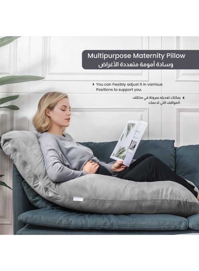 أَليفينجهوم مخدة حوامل  للنوم، وسادة حمل على شكل حرف G لدعم الأمومة لكامل الجسم، وسادة للحوامل بغطاء مخملي قابل للإزالة من القطن، مخدة دعم الأمومة لكامل الجسم (رمادي فاتح) - Image 2