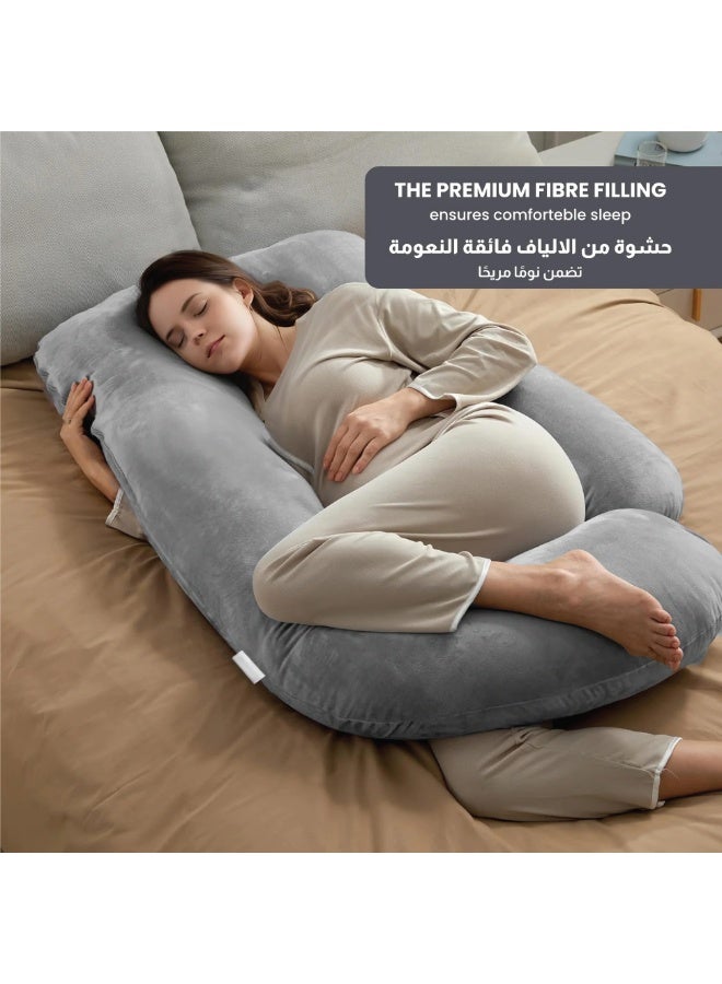 أَليفينجهوم مخدة حوامل  للنوم، وسادة حمل على شكل حرف G لدعم الأمومة لكامل الجسم، وسادة للحوامل بغطاء مخملي قابل للإزالة من القطن، مخدة دعم الأمومة لكامل الجسم (رمادي فاتح) - Image 3