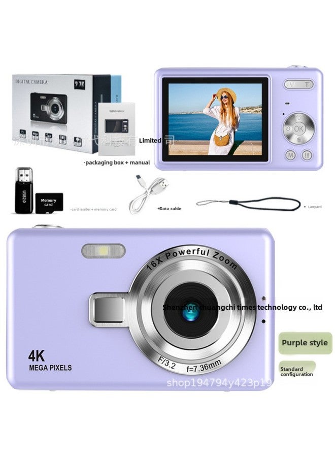 HD Digital Camera Students Mini Digital Camera Children Special Photography Shooting Camera Wholesale-Color:Q12 Purple - Hd Large Screen + 32g Memory Card + Card Reader + Tpc Adapter + Storage Bag  - Image 1