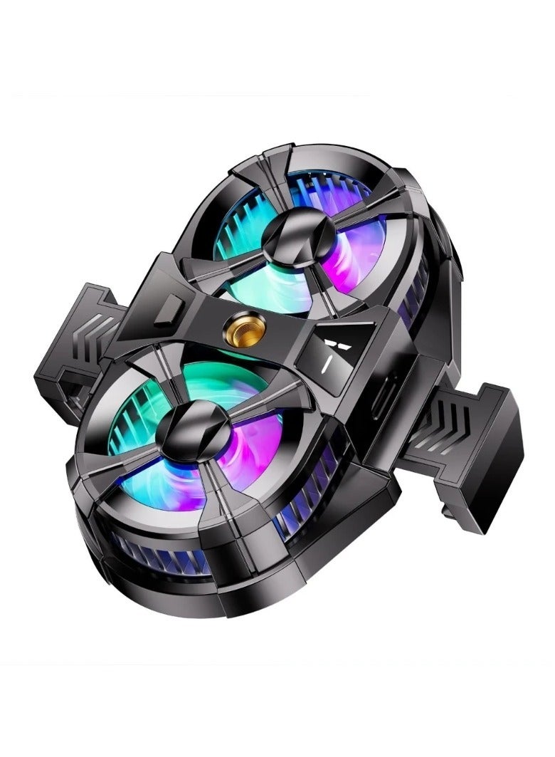 Dual Cooling Fan Cell Phone Cooler for Gaming Plug & Switch LED Display 3 Speed Fan with Phone Holder - Image 1