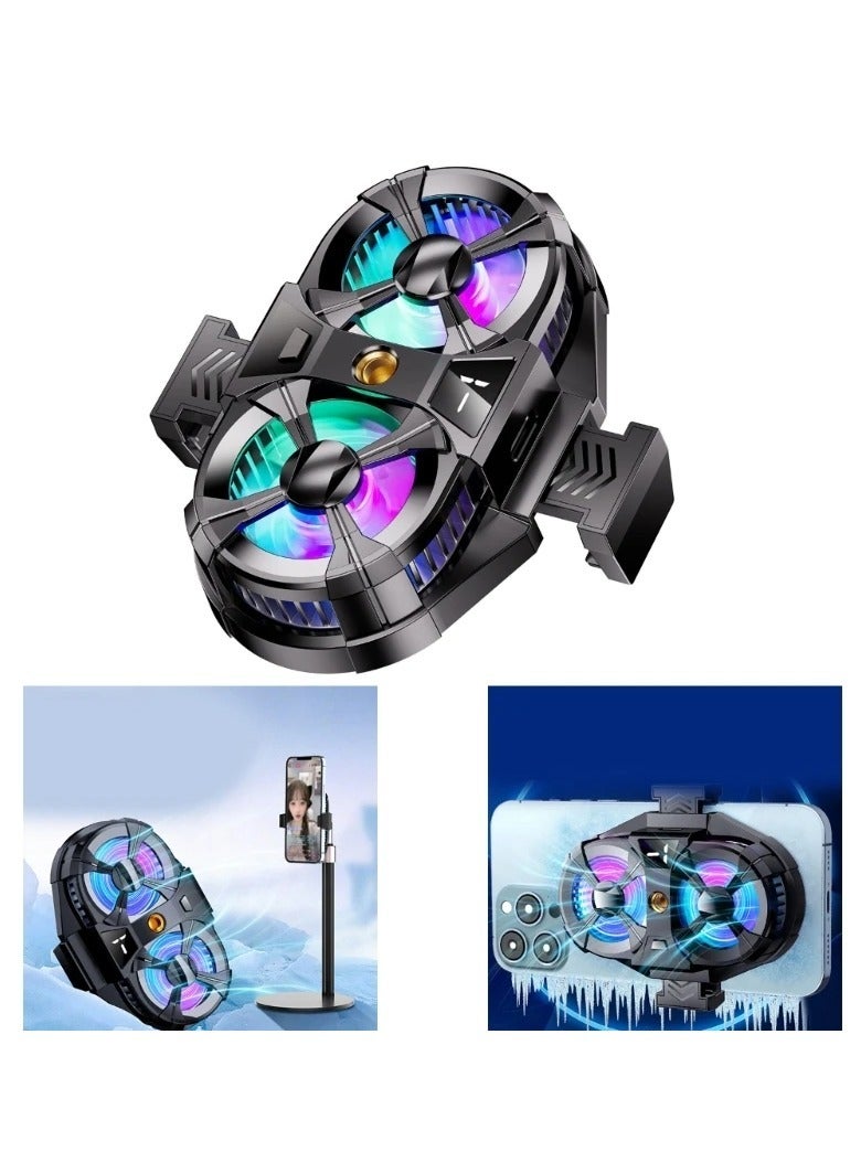 Dual Cooling Fan Cell Phone Cooler for Gaming Plug & Switch LED Display 3 Speed Fan with Phone Holder - Image 2