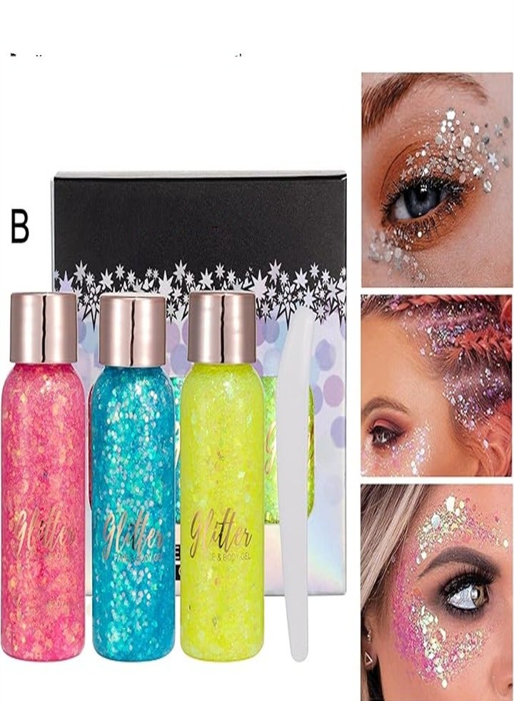 Mermaid sequin body glitter, face glitter, suitable for lip hair nail art festival, 3 * 30g (pink + yellow + light blue) - Image 1