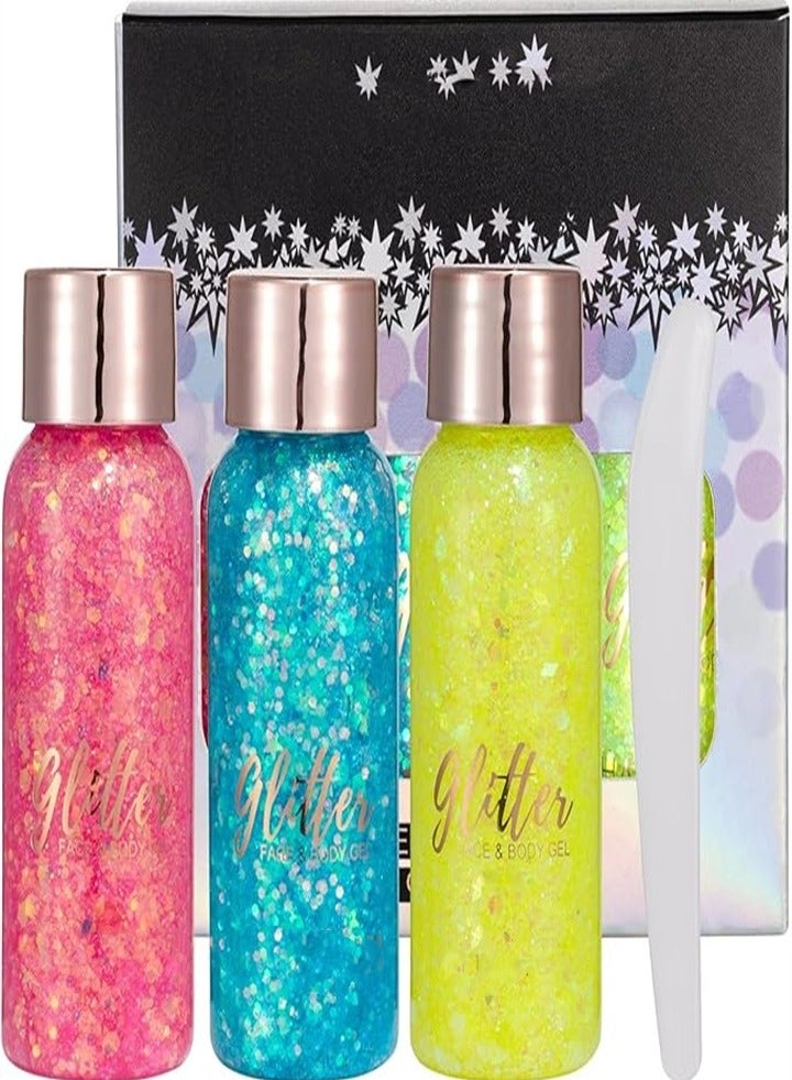 Mermaid sequin body glitter, face glitter, suitable for lip hair nail art festival, 3 * 30g (pink + yellow + light blue) - Image 3