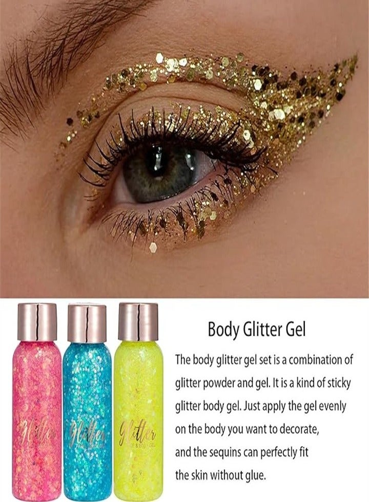 Mermaid sequin body glitter, face glitter, suitable for lip hair nail art festival, 3 * 30g (pink + yellow + light blue) - Image 2