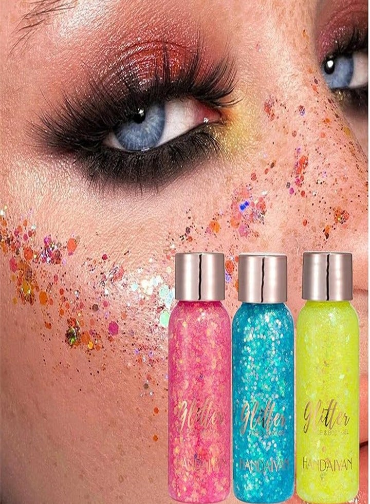 Mermaid sequin body glitter, face glitter, suitable for lip hair nail art festival, 3 * 30g (pink + yellow + light blue) - Image 5