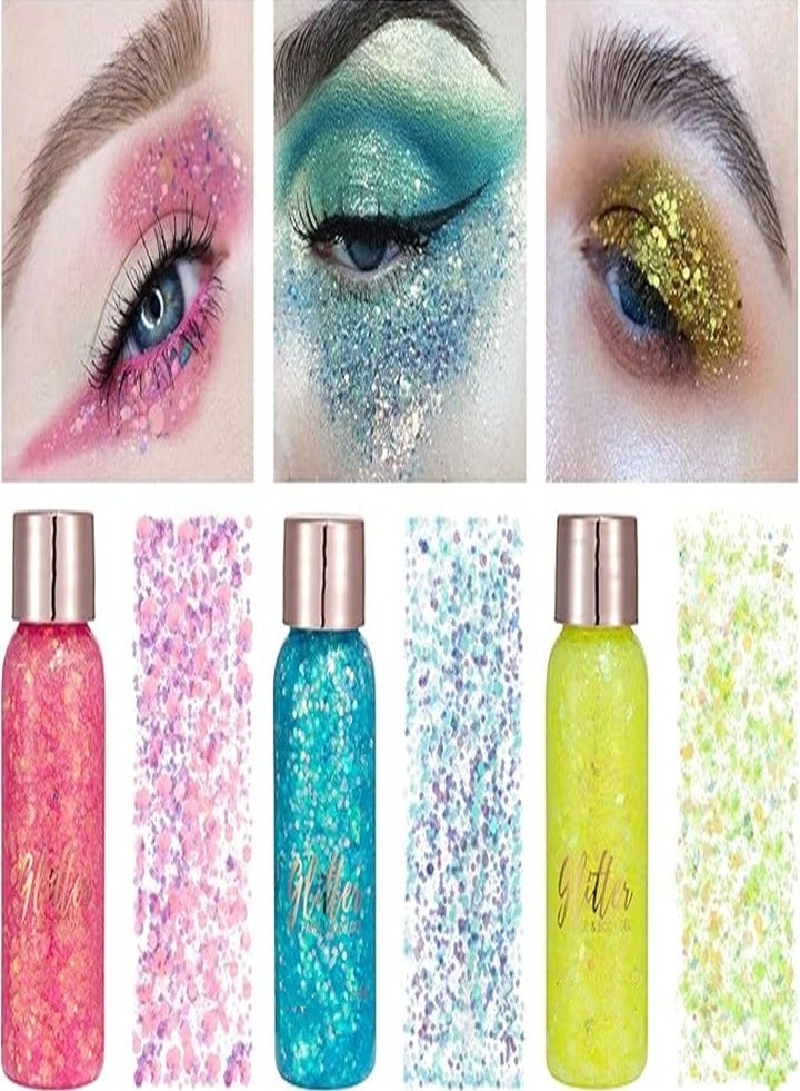 Mermaid sequin body glitter, face glitter, suitable for lip hair nail art festival, 3 * 30g (pink + yellow + light blue) - Image 4